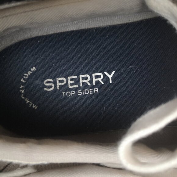 Sperry Top Sider Memory Foam Ladies Size 8 Grey with Navy Soles Deck Shoes - Picture 4 of 7